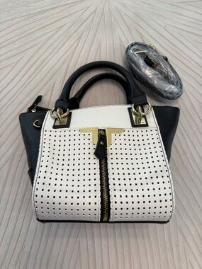 Danielle Nicole Black & White Perforated Crossbody Satchel